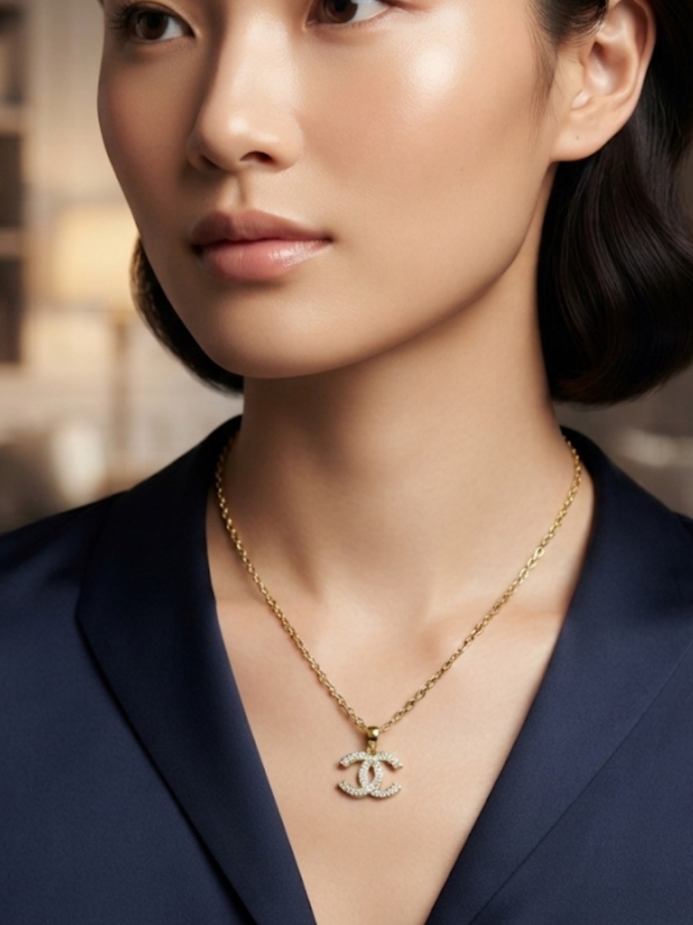 CHANEL Logo Pendant Necklace